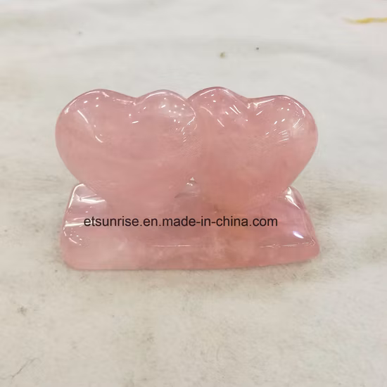 Rose Quartz Crystal Heart-Shaped Stone Carving