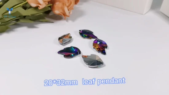 Pingente de cristal em forma de folha colorida com um furo para decoração de brinco de colar